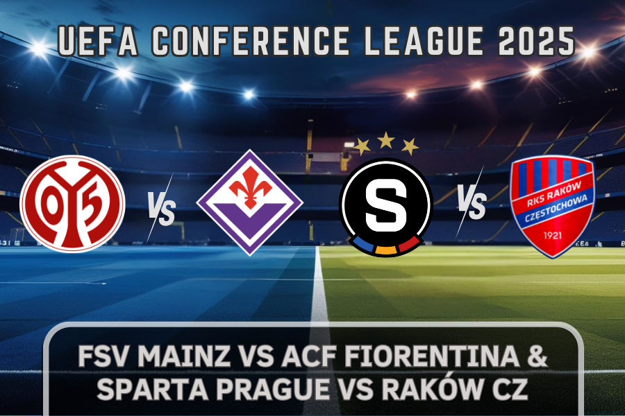 the official logos of rakow and sparta prague and fiorentina and  fsv mainz football teams 